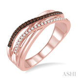 1/5 Ctw Round Cut White and Champagne Brown Diamond Ring in 10K Rose Gold