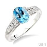 8x6 MM Oval Shape Aquamarine and 1/10 Ctw Diamond Ring in 14K White Gold