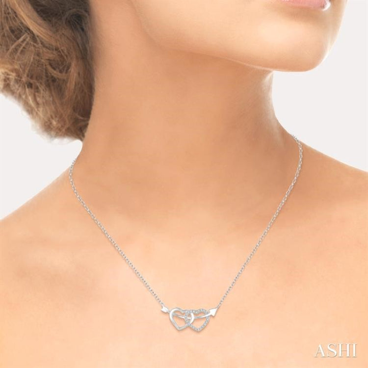 Silver Twin Heart Shape Arrow Diamond Pendant