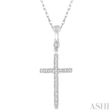 1/6 Ctw Round Cut Diamond Cross Pendant in 10K White Gold with Chain