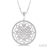 1/5 Ctw Round Cut Diamond Circle Flower Pendant in 10K White Gold with Chain