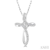 1/5 Ctw Rolled Back Cross Charm 2Stone Round Cut Diamond Pendant With Link Chain in 14K White Gold