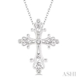 1/10 Ctw Victorian Cross Round Cut Diamond Pendant With Link Chain in 10K White Gold