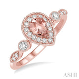 6X4MM Pear shape Morganite Center and 1/4 Ctw Round Cut Diamond Ring in 14K Rose Gold