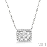 1/2 ctw Emerald Shape Round Cut Diamond Lovebright Necklace in 14K White Gold