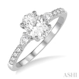 3/8 ctw Oval Shape Pear & Round Cut Diamond Semi-Mount Engagement Ring in 14K White Gold