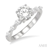 3/8 ctw Round Shape Marquise Cut Semi-Mount Engagement Ring in 14K White Gold