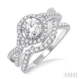 1 1/5 Ctw Diamond Wedding Set with 1 Ctw Round Cut Engagement Ring and 1/4 Ctw Wedding Band in 14K White Gold