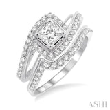 7/8 Ctw Diamond Wedding Set with 3/4 Ctw Princess Cut Engagement Ring and 1/5 Ctw Wedding Band in 14K White Gold