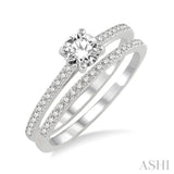 3/8 Ctw Diamond Wedding Set with 1/3 Ctw Round Cut Engagement Ring and 1/10 Ctw Wedding Band in 14K White Gold