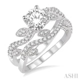 1 1/10 Ctw Diamond Wedding Set with 7/8 Ctw Round Cut Engagement Ring and 1/4 Ctw Wedding Band in 14K White Gold