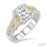 1 Ctw Diamond Engagement Ring with 1/2 Ct Princess Cut Center Stone in 14K White and Yellow Gold