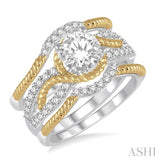 1/2 Ctw Diamond Bridal Set with 3/8 Ctw Round Cut Engagement Ring and 1/20 Ctw Wedding Band in 14K White and Yellow Gold