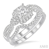 3/4 Ctw Diamond Bridal Set with 1/2 Ctw Princess Cut Engagement Ring and 1/6 Ctw Wedding Band in 14K White Gold