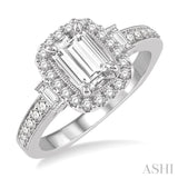 7/8 Ctw Diamond Engagement Ring with 1/2 Ct Octagon Cut Center Diamond in 14K White Gold