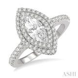 1/2 ctw Marquise Shape Twin Halo Round Cut Diamond Semi Mount Engagement Ring in 14K White Gold