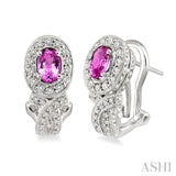 6x4mm Oval Cut Pink Sapphire and 1 Ctw Round Cut Diamond Earrings in 14K White Gold
