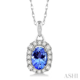 6x4 MM Oval Cut Tanzanite and 1/6 Ctw Round Cut Diamond Pendant in 14K White Gold with Chain