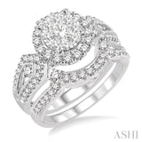 1 1/6 Ctw Diamond Lovebright Wedding Set with 7/8 Ctw Engagement Ring and 1/4 Ctw Wedding Band in 14K White Gold
