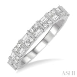 5/8 ctw Paneled Baguette and Round Cut Diamond Wedding Band in 14K White Gold