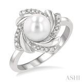 1/50 ctw Swirl Round Cut Diamond & 7x7MM White Pearl Ring in Silver