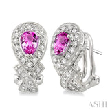 6x4mm Pear Shape Pink Sapphire and 1 Ctw Round Cut Diamond Earrings in 14K White Gold