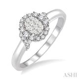 1/3 Ctw Oval Shape Round Cut Diamond Lovebright Ring in 14K White Gold