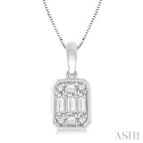 1/3 Ctw Octagonal Shape Baguette and Round Cut Diamond Pendant With Chain in 14K White Gold