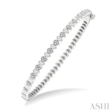 1/6 ctw Puffed Heart Plain and Round Cut Diamond Bangle in Silver