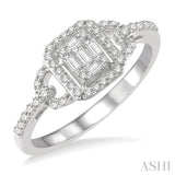 3/8 ctw Interlocked Octagonal Halo Baguette and Round Cut Diamond Fusion Ring in 14K White Gold