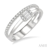 1/4 ctw Twin Band Baguette and Round Cut Diamond Fusion Fashion Ring in 14K White Gold