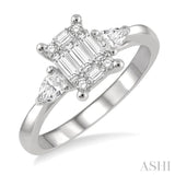 5/8 ctw Fusion Pear Cut, Baguette and Round Cut Diamond Fashion Ring in 14K White Gold