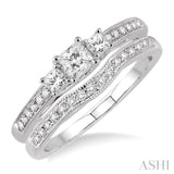 1/2 Ctw Diamond Wedding Set with 3/8 Ctw Princess Cut Engagement Ring and 1/10 Ctw Wedding Band in 14K White Gold