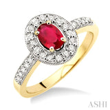 6x4mm Oval Cut Ruby and 1/4 Ctw Round Cut Diamond Ring in 14K Yellow Gold