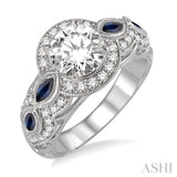 3.8X1.8MM & 4.1X2.1MM Marquise Cut Sapphire and 1/2 Ctw Round Cut Diamond Semi-mount Engagement Ring in 14K White Gold