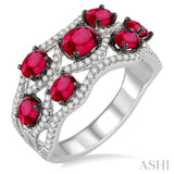 5x4 MM Oval Cut Ruby, 4x3 MM Oval Cut Ruby and 3/8 Ctw Round Cut Diamond Ring in 14K White Gold