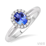 6x4 MM Oval Shape Tanzanite and 1/6 Ctw Round Cut Diamond Ring in 14K White Gold