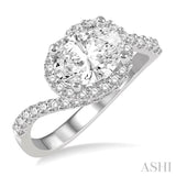 1/2 Ctw Round Diamond Oval Halo Semi-Mount Engagement Ring in 14K White Gold