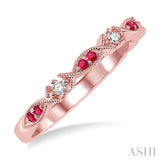1.25 MM Round Cut Ruby and 1/20 Ctw Round Cut Diamond Half Eternity Wedding Band in 14K Rose Gold