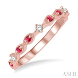 1.35 MM Round Cut Ruby and 1/10 Ctw Round Cut Diamond Half Eternity Wedding Band in 14K Rose Gold